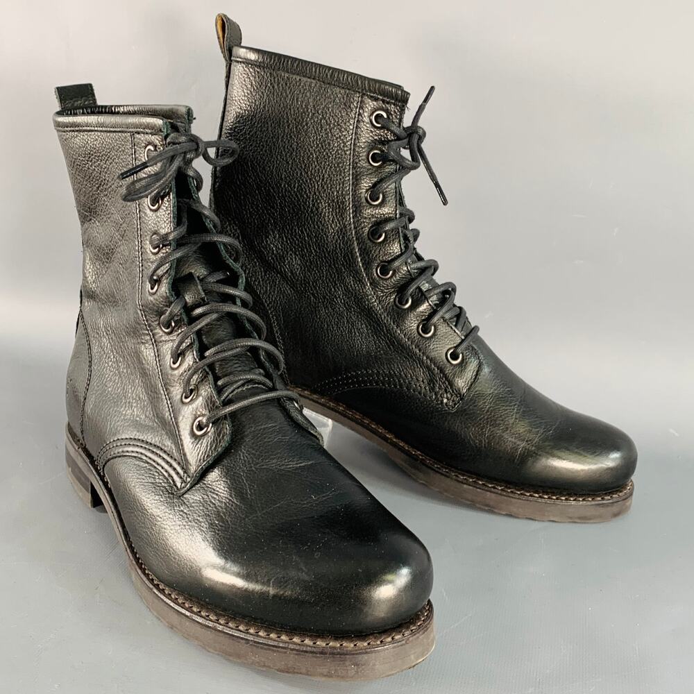 FRYE Size 11 Black Leather Rubber Sole Lace-Up Boots